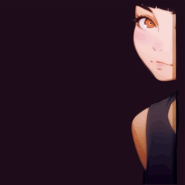 Anime kız duvarın arkasından dışarı bakıyor.. 