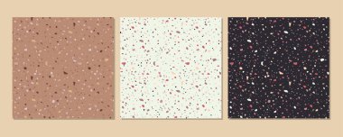 Terrazzo deseni klasik İtalyan zemininde doğal taş, granit, kuvars, mermer, cam ve betondan oluşur. Vektör terrazzo Veneziano 'nun kusursuz deseni..