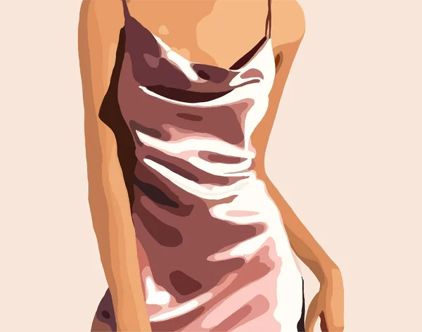 Pink Satin Dress Girl Vector Trendy Illustration — Stock Vector