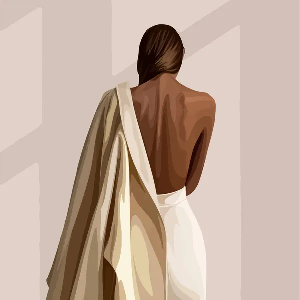 Задняя Часть Элегантной Женщины Платье Курткой Плече Фон Векторной Моды — стоковый вектор