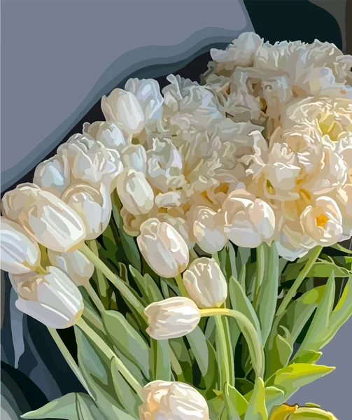 Bouquet Tulipani Bianchi Illustrazione Romantica Vettoriale — Vettoriale Stock