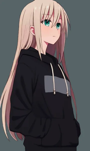 Mignon Anime Girl Capuche Noir Les Yeux Verts — Image vectorielle