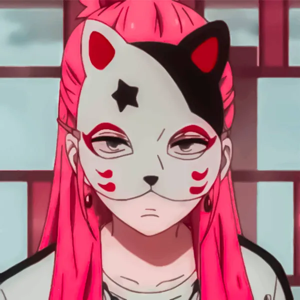 Anime Flicka Med Rosa Hår Katt Mask — Stock vektor