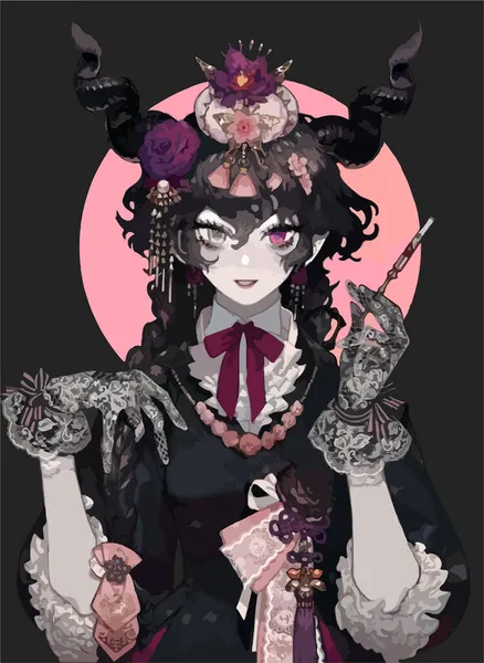 Gothic Anime Meisje Met Een Mondstuk Haar Hand — Stockvector