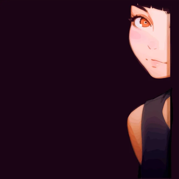 Anime Dívka Vykoukne Zpoza Zdi — Stockový vektor