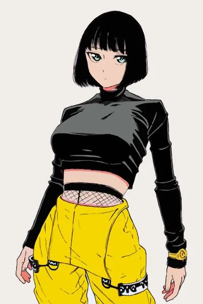 Gadis Anime Bergaya Dengan Baju Kuning - Stok Vektor