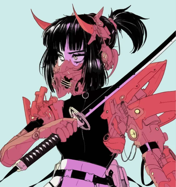 Elegante Chica Guerrera Anime Con Una Katana Una Máscara — Archivo Imágenes Vectoriales