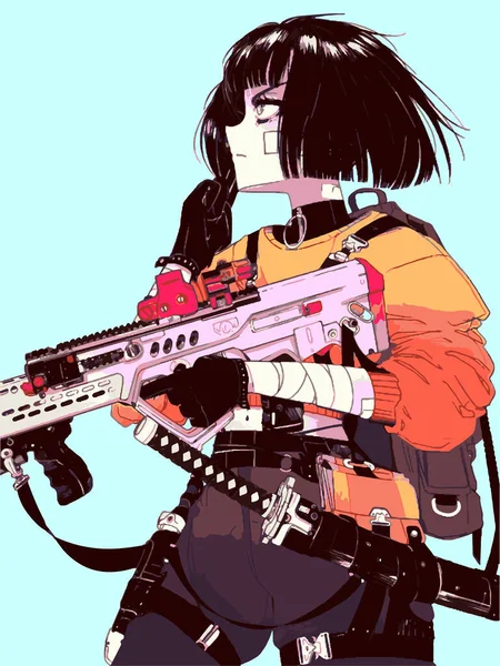 Elegante Chica Guerrera Anime Con Arma — Archivo Imágenes Vectoriales