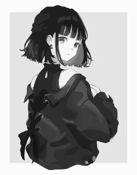 灰色のトーンのアニメの女の子のイラスト — ストックベクタ