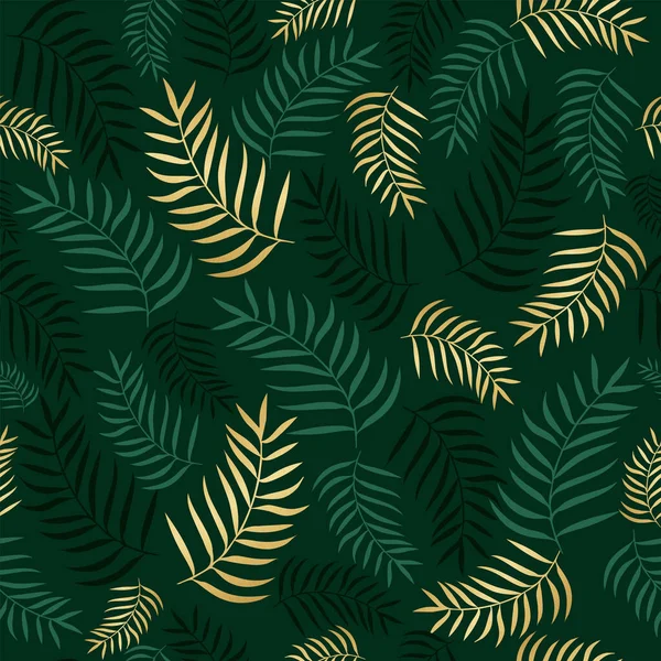 Квітковий Безшовний Візерунок Барвистими Екзотичними Зеленими Золотими Гілками Пальми Зеленому — стоковий вектор