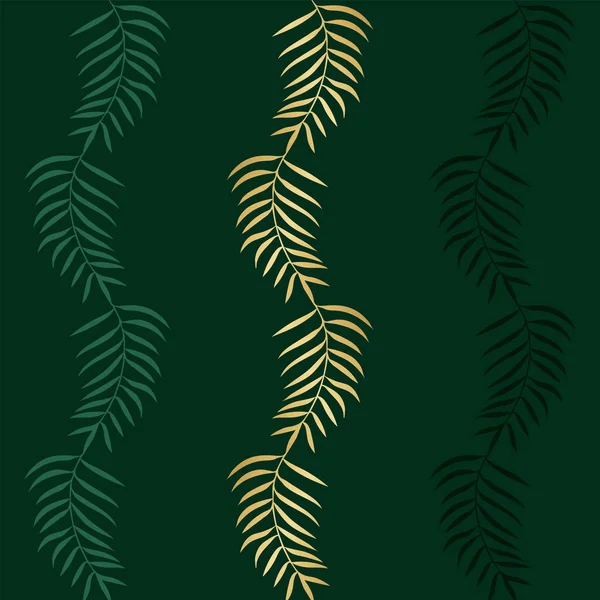 Квітковий Безшовний Візерунок Барвистими Екзотичними Зеленими Золотими Гілками Пальми Зеленому — стоковий вектор