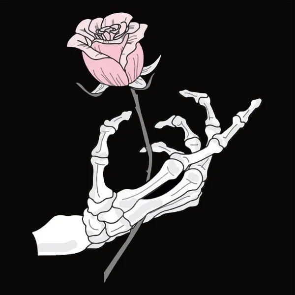 Esqueleto Romántico Sostiene Una Rosa Mano Ilustración Vectorial — Archivo Imágenes Vectoriales