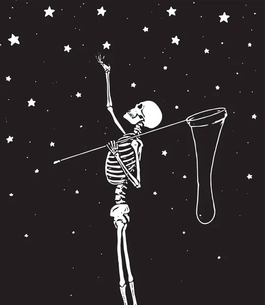 Ρομαντικός Σκελετός Που Συλλέγει Αστέρια Εμπνευσμένη Διανυσματική Απεικόνιση — Διανυσματικό Αρχείο