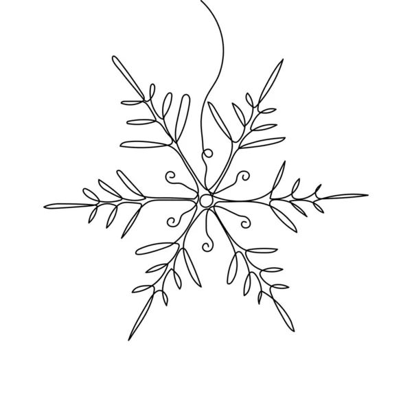 Dessin Continu Une Ligne Flocon Neige Concept Célébration Nouvel Isolé — Image vectorielle