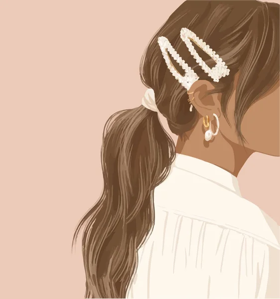 Peinado Niña Con Horquillas Pendientes Ilustración Vector Moda — Vector de stock