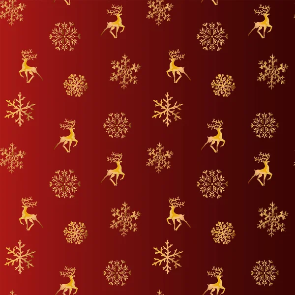 Schöne Weihnachten Nahtlose Muster Mit Wunderschönen Goldenen Hirschen Und Schneeflocken — Stockvektor