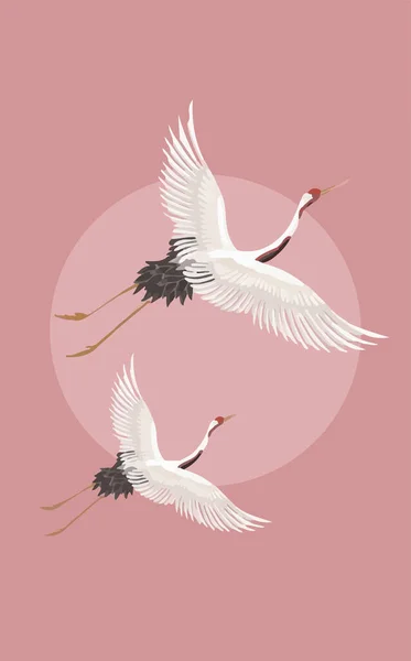 Cigognes Volant Sur Fond Rose — Image vectorielle