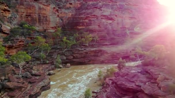 Luchtfoto Van Rode Rotsvallei Kalbarri National Park West Australië Aan — Stockvideo