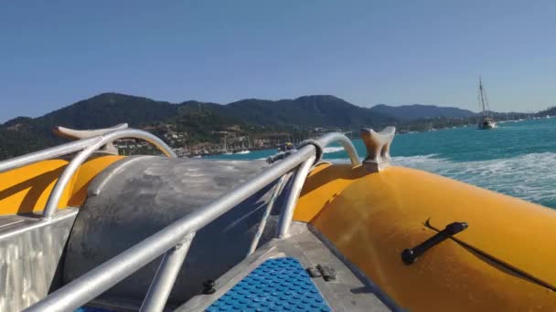 Vista Perto Barco Navegar Oceano Índico Airlie Beach Queensland Austrália — Vídeo de Stock