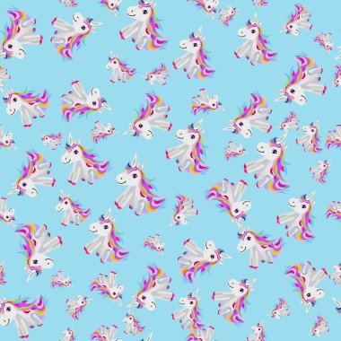 Şirin tek boynuzlu at eli kusursuz desen vektörü ve çizimi çizilmiş.