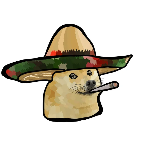 Fumar Perro Usando Sombrero Vector Fondo Blanco — Vector de stock