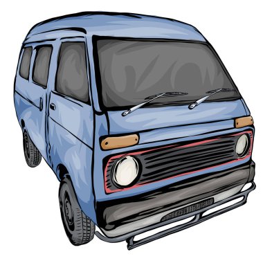 mavi mini minibüs vektörü Beyaz arkaplan