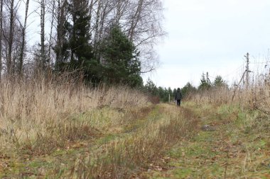 Yolda yürüyen bir çocuk.