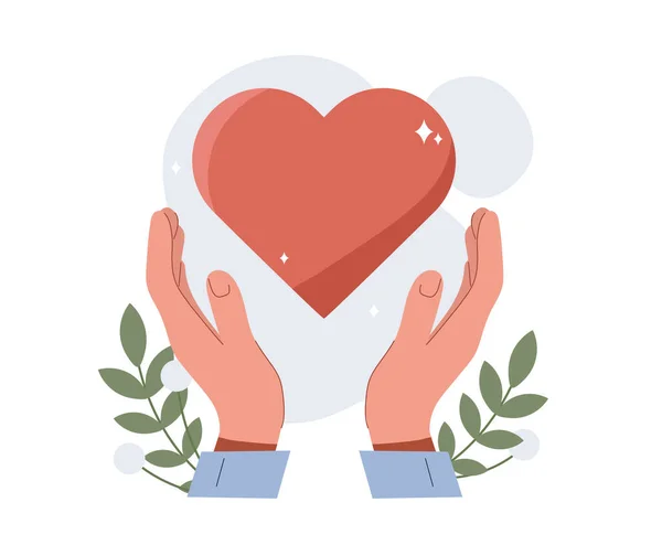 Mãos Com Coração Metáfora Doações Caridade Voluntário Ajuda Cartaz Banner — Vetor de Stock