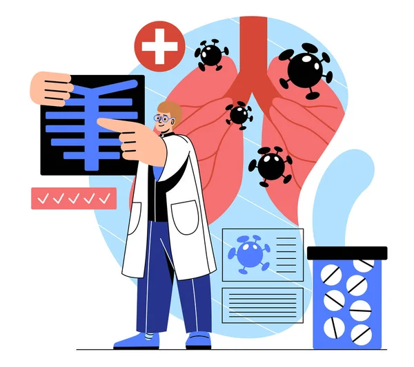 Τομείς Της Ιατρικής Άνθρωπος Έχει Ακτινογραφία Και Εμφανίζει Πνευμονικές Παθήσεις — Διανυσματικό Αρχείο