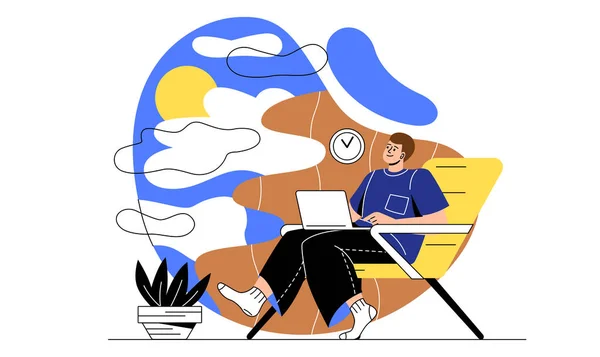 Sammlung Träumender Menschen Mann Laptop Denkt Urlaub Überlasteter Arbeitnehmer Emotionaler — Stockvektor