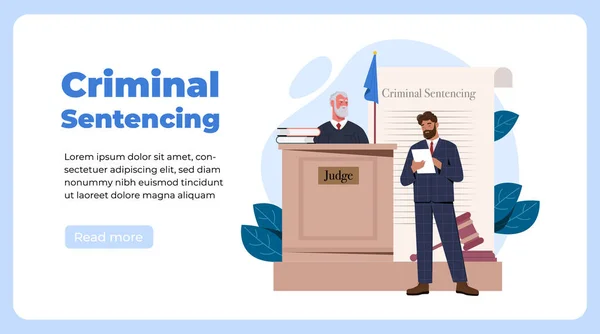 Criminal Sentencing Concept Landing Page Template Lawyer Standing Next Judge — Stock vektor