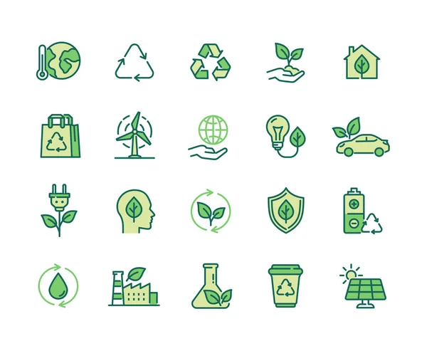 Экология Колоритный Набор Icons Глобальное Потепление Альтернативные Источники Энергии Утилизация — стоковый вектор