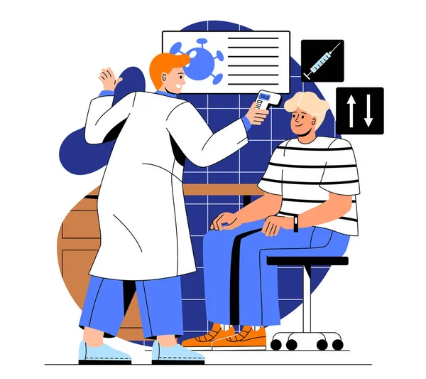Medical Examination Health Checkup Male Infectious Disease Specialist Measures Patient — Image vectorielle