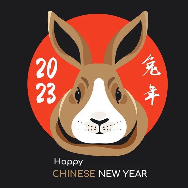 Happy Chinese New Year 2023 Simple Poster Hare Rabbit Face — 图库矢量图片