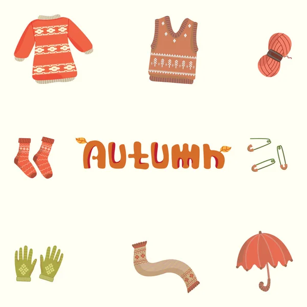 Bundle Set Various Pastel Colored Knitwear Autumn Supplies Perfect Illustration — Stock Vector