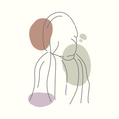 Sevimli soyut tesettürlü kız Memphis pastel çizgisi sanatı