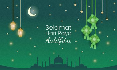 Basit yıldızlarla dolu yeşil bayram gecesinin vektör tasarımı, pankartlar, sosyal medya, selamlar ve temalı diğerleri için uygundur.