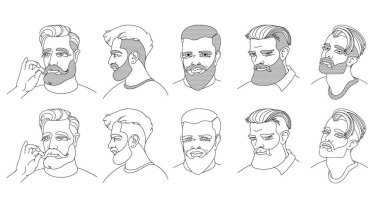 Sakallı adamların portreleri. Doğrusal insan kümesi.