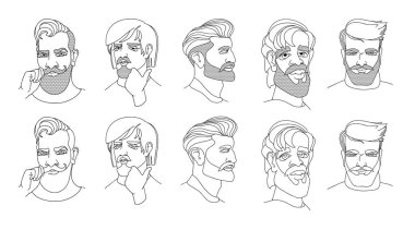 Sakallı adamların portreleri. Doğrusal insan kümesi.