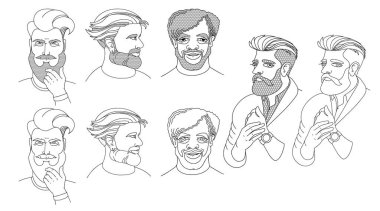 Sakallı adamların portreleri. Doğrusal insan kümesi.