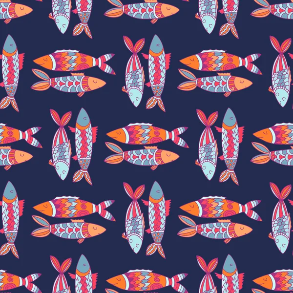 Aranyos hal. Zökkenőmentes minta rajzfilm szardíniával. Színes halak. Vektor. — Stock Vector
