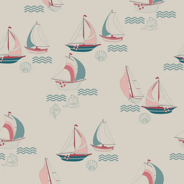 Yelkenli ve el salla. Çizgi film yatında kusursuz desen. Vektör.