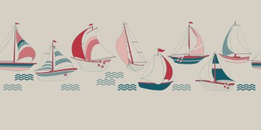 Yelkenli ve el salla. Çizgi film yatında kusursuz desen. Vektör.