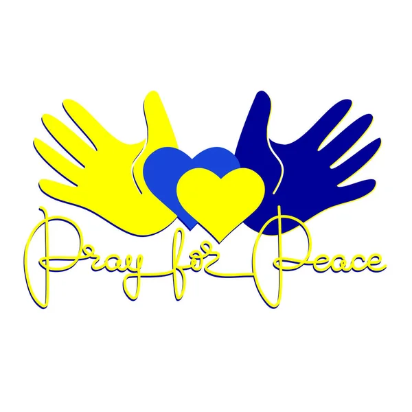 Betet für Frieden, Palmen und Herzen gelb und blau. Vektor. — Stockvektor