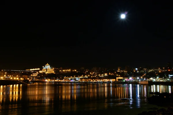Night View Vila Nova Gaia Full Moon Douro River Serra — стоковое фото