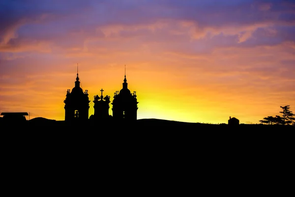 Silhouette Del Monastero Alcobaca All Alba — Foto Stock