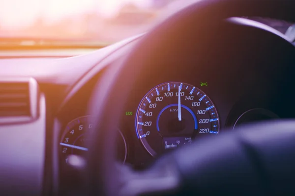 Closeup Dashboard Mileage Driving Car — Stock Fotó