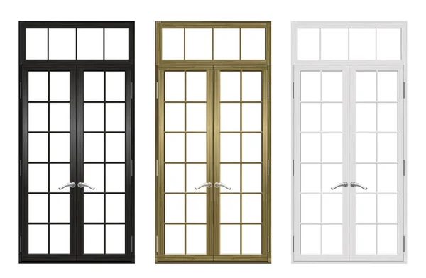 Conjunto de portas e janelas de madeira clássicas — Vetor de Stock