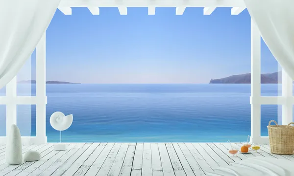 Gazebo en una playa tropical con vistas al océano —  Fotos de Stock