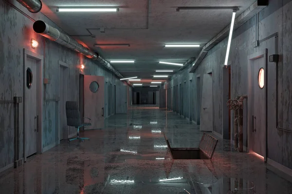 Corredor de bunker de emergência do laboratório secreto — Fotografia de Stock